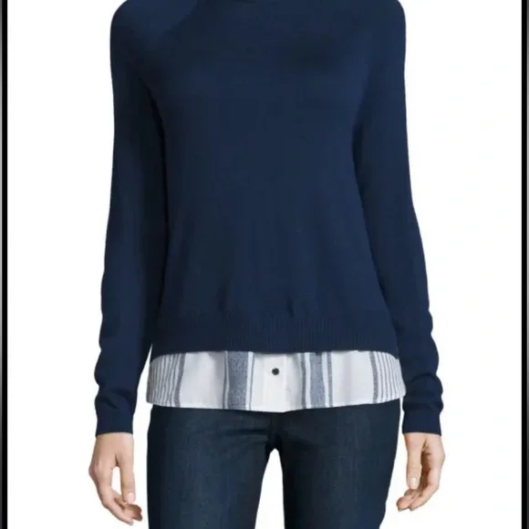 Joie Zaan Woven Sweater Shirt Pullover Crewneck Wool Cashmere Top Navy XS Blouse - Picture 3 of 11